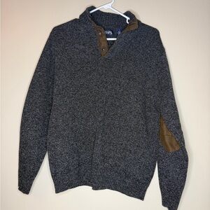 Chaps Charcoal Zip-Up Sweater with Tan Details